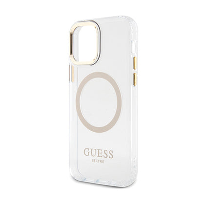 Guess Metal Outline MagSafe – dėklas skirtas iPhone 12 / iPhone 12 Pro (permatomas / auksinis)