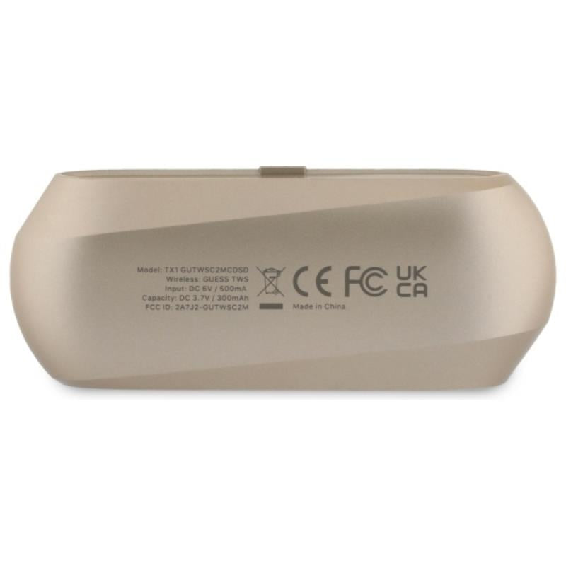 Guess prailgintas metalinis logotipas – „Bluetooth TWS“ ausinės + įkrovimo dėklas (aukso spalvos)