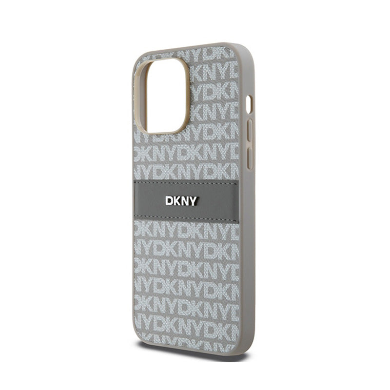 DKNY Odinis Vienguba Juostelė ir Metalinis Logotipas - iPhone 14 Pro Dėklas (smėlio spalvos)