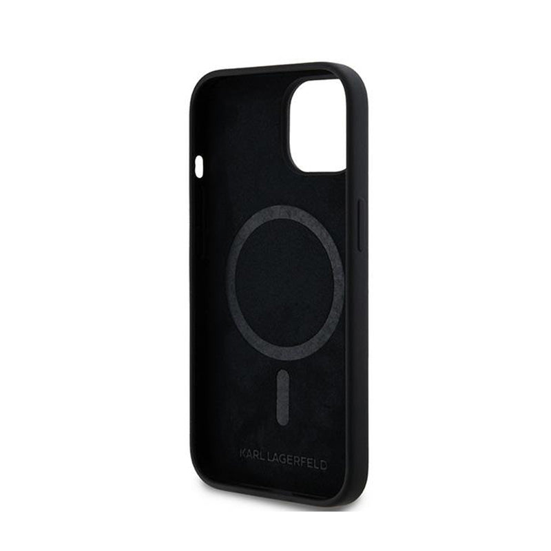 Karl Lagerfeld Silicone Karl & Choupette MagSafe - dėklas iPhone 15 Plus / 14 Plus (juodas)