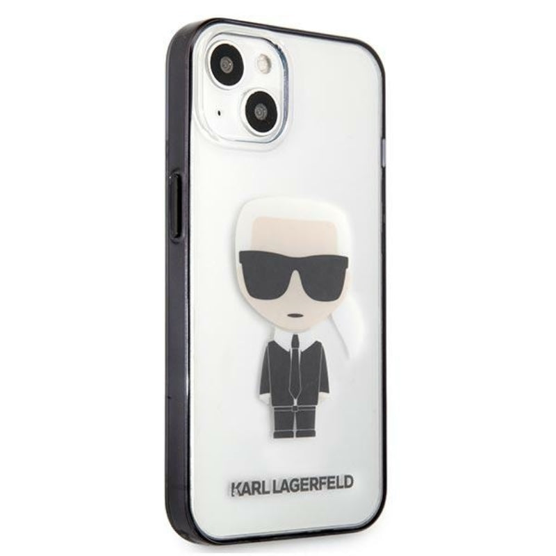 Karl Lagerfeld Ikonik Karl – dėklas, skirtas „iPhone 13 mini“ (skaidrus / juodas rėmelis)