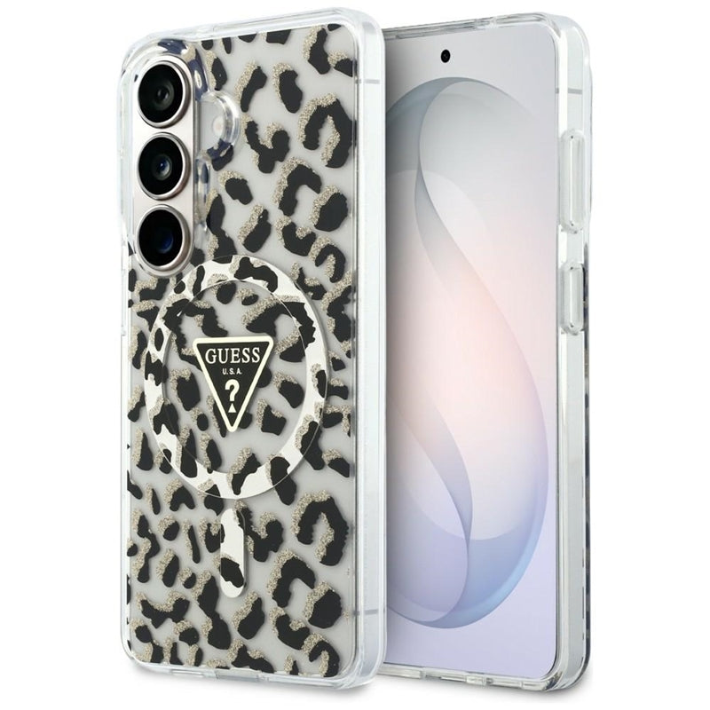 Guess IML Leopard Print Triangle MagSafe - Samsung Galaxy S26 dėklas (juodas)
