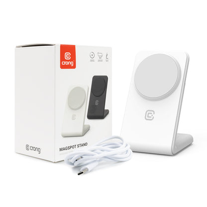 Crong MagSpot Stand - 2-in-1 belaidis įkroviklis su MagSafe, skirtas iPhone ir AirPods (baltas)
