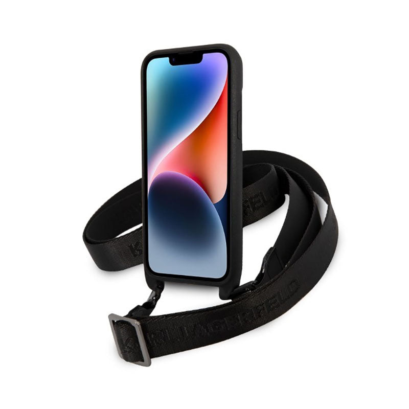 Karl Lagerfeld Monogram Plaque Logo Strap – dėklas iPhone 14 Plus (juodas)