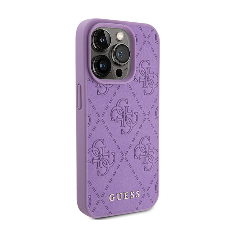 Guess Leather 4G Stamped - Dėklas, skirtas „iPhone 15 Pro Max“ (purpurinė)
