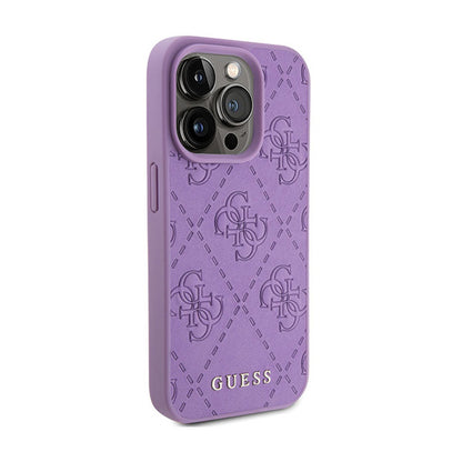Guess Leather 4G Stamped - Dėklas, skirtas „iPhone 15 Pro Max“ (purpurinė)