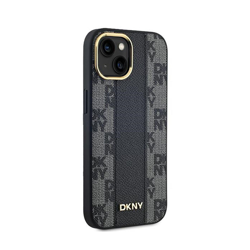 DKNY odos dėklas su languotu raštu „MagSafe“, skirtas „iPhone 14 / 15 / 13“ (juodas)