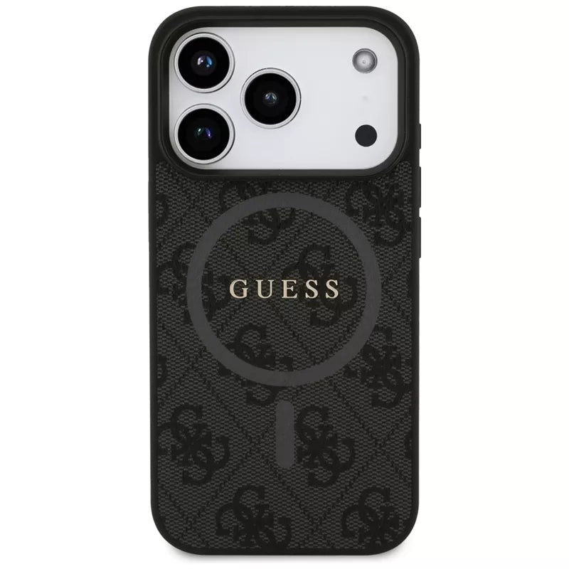 Guess 4G Ring Classic Logo MagSafe dėklas iPhone 17 Pro (juodas)