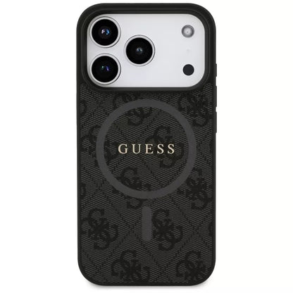 Guess 4G Ring Classic Logo MagSafe dėklas iPhone 17 Pro (juodas)