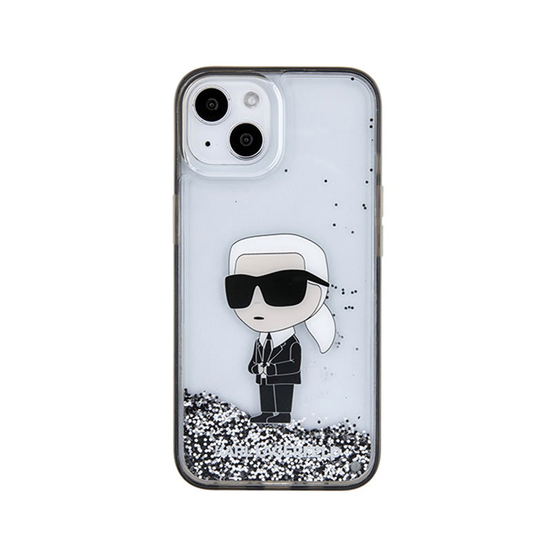 Karl Lagerfeld Liquid Glitter Ikonik – „iPhone 15“ dėklas (skaidrus)