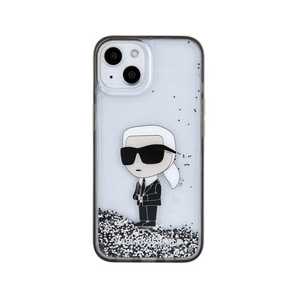 Karl Lagerfeld Liquid Glitter Ikonik – „iPhone 15“ dėklas (skaidrus)