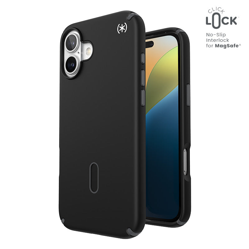 Speck Presidio2 Pro ClickLock ir MagSafe – dėklas skirtas iPhone 16 Plus (juoda / šiferio pilka / balta)