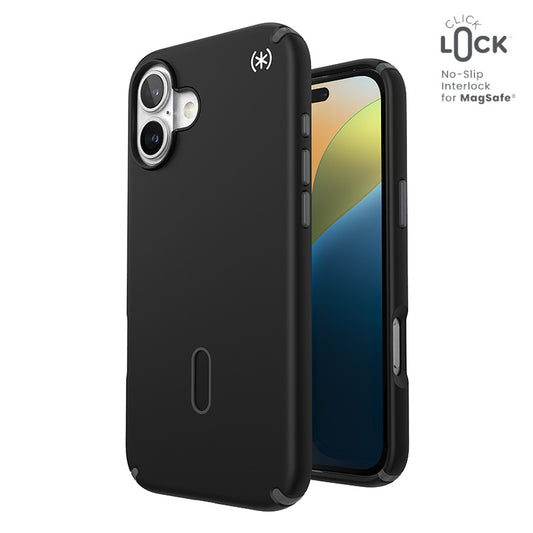 Speck Presidio2 Pro ClickLock ir MagSafe – dėklas skirtas iPhone 16 Plus (juoda / šiferio pilka / balta)