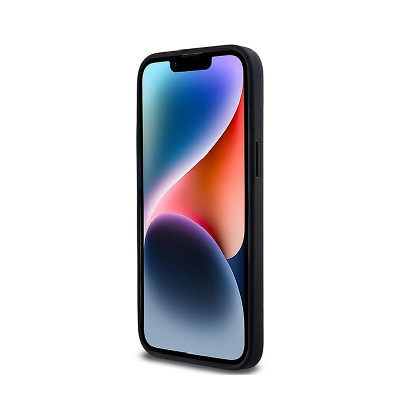 DKNY Odinis dėklas iPhone 14 Pro Max – Languotas vienspalvis raštas ir atspausdintos juostelės (juodas)