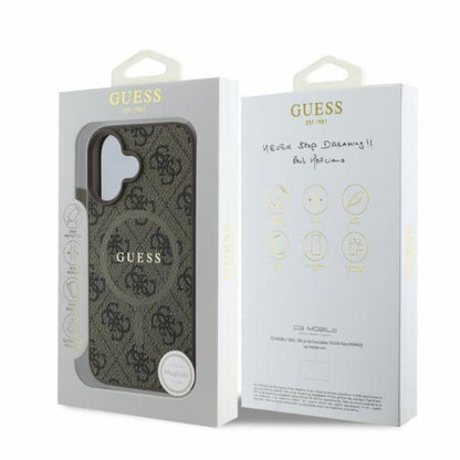 Guess 4G Ring Classic Logo MagSafe - iPhone 16 dėklas (rudas)