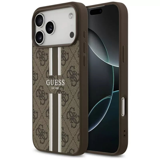 Guess 4G Printed Stripes MagSafe - Dėklas iPhone 17 Pro Max (ruda)