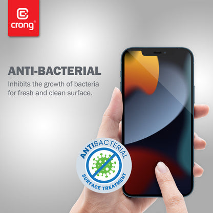 Crong Anti-Bakterinis 3D Armor Glass – 9H grūdintas stiklas visam ekranui iPhone 14 Plus / iPhone 13 Pro Max + montavimo rėmelis