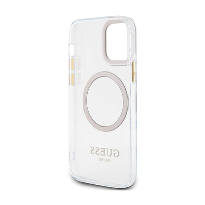 Guess Metal Outline MagSafe – dėklas skirtas iPhone 12 / iPhone 12 Pro (permatomas / auksinis)