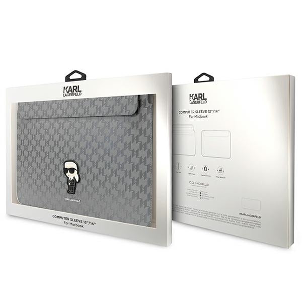 Karl Lagerfeld NFT Saffiano Monogram Ikonik Karl Sleeve - 14" nešiojamojo kompiuterio dėklas (sidabrinis)