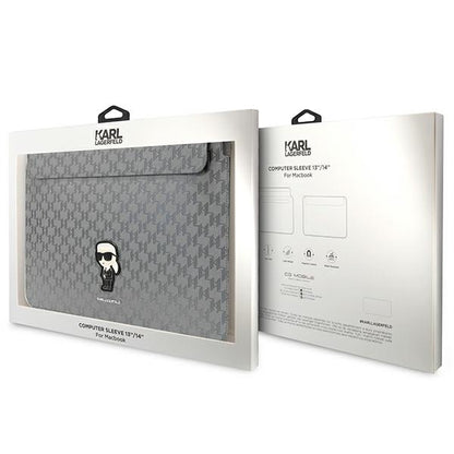 Karl Lagerfeld NFT Saffiano Monogram Ikonik Karl Sleeve - 14" nešiojamojo kompiuterio dėklas (sidabrinis)