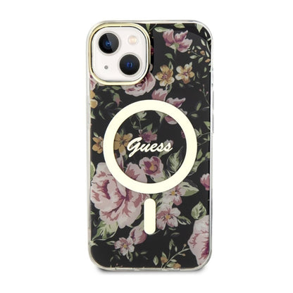Guess Flower MagSafe – dėklas iPhone 14 Plus (juoda)