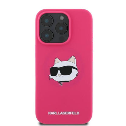 Karl Lagerfeld Silikoninis Choupette galvos raštas MagSafe - Dėklas iPhone 16 Pro Max (fuksijų spalvos)
