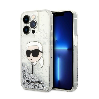Karl Lagerfeld Liquid Glitter NFT Karl's Head – dėklas iPhone 14 Pro (sidabrinis)