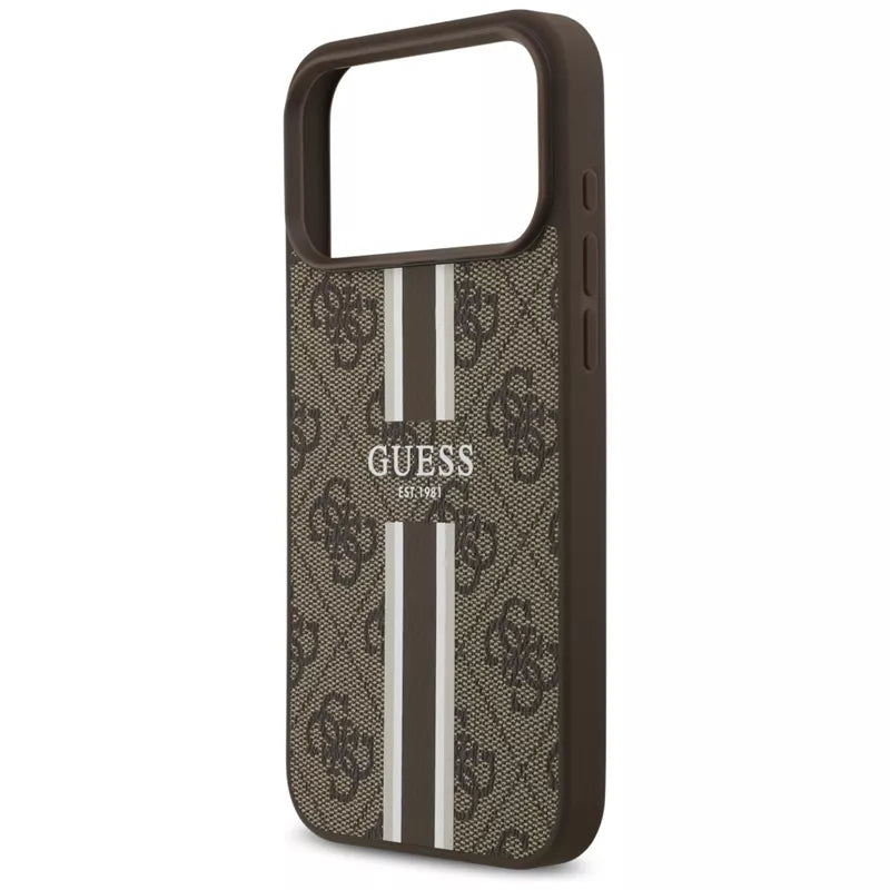 Guess 4G Printed Stripes MagSafe - Dėklas iPhone 17 Pro Max (ruda)