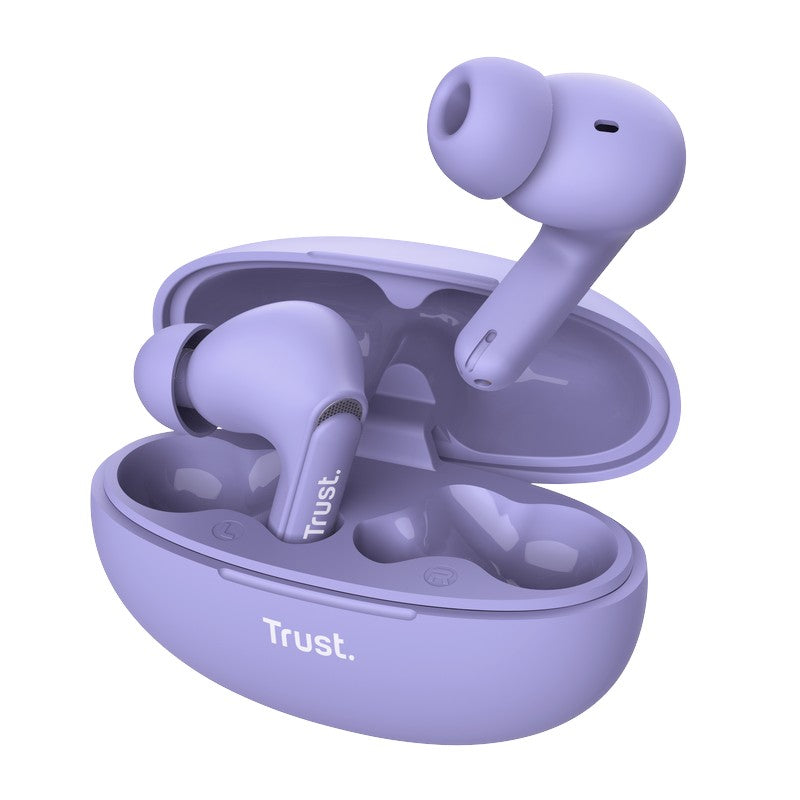 Trust Yavi – Belaidės „In-Ear“ „Bluetooth“ TWS ausinės su įkrovimo dėklu ir ENC (violetinės)