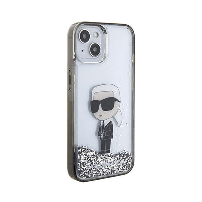 Karl Lagerfeld Liquid Glitter Ikonik – „iPhone 15“ dėklas (skaidrus)