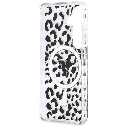 Guess IML Leopard Print Triangle MagSafe - Samsung Galaxy S26 dėklas (juodas)