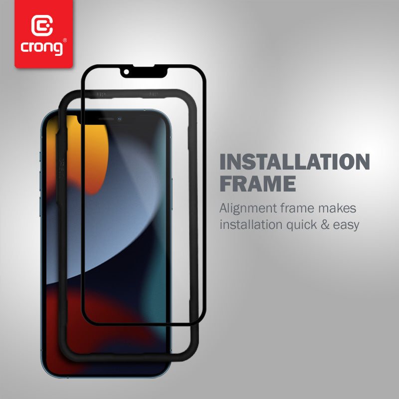 Crong Anti-Bakterinis 3D Armor Glass – 9H grūdintas stiklas visam ekranui iPhone 14 Plus / iPhone 13 Pro Max + montavimo rėmelis