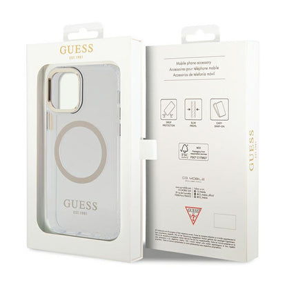 Guess Metal Outline MagSafe – dėklas skirtas iPhone 12 / iPhone 12 Pro (permatomas / auksinis)