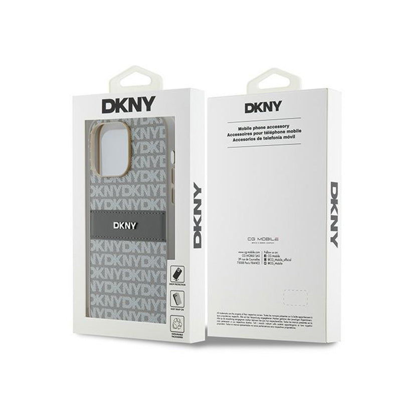 DKNY Odinis Vienguba Juostelė ir Metalinis Logotipas - iPhone 14 Pro Dėklas (smėlio spalvos)