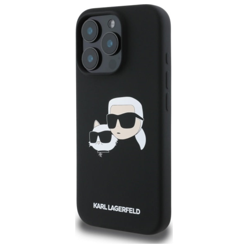Karl Lagerfeld Silikoninis dėklas „Double Heads Print MagSafe“ – „iPhone 16 Pro“ (juodas)