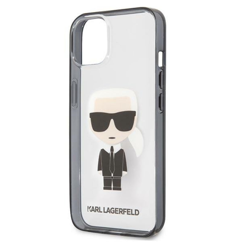 Karl Lagerfeld Ikonik Karl – dėklas, skirtas „iPhone 13 mini“ (skaidrus / juodas rėmelis)