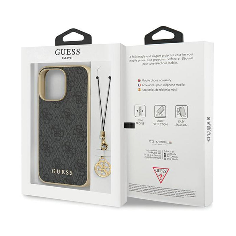Guess 4G Charms Collection – dėklas, skirtas „iPhone 14 Pro“ (pilkas)