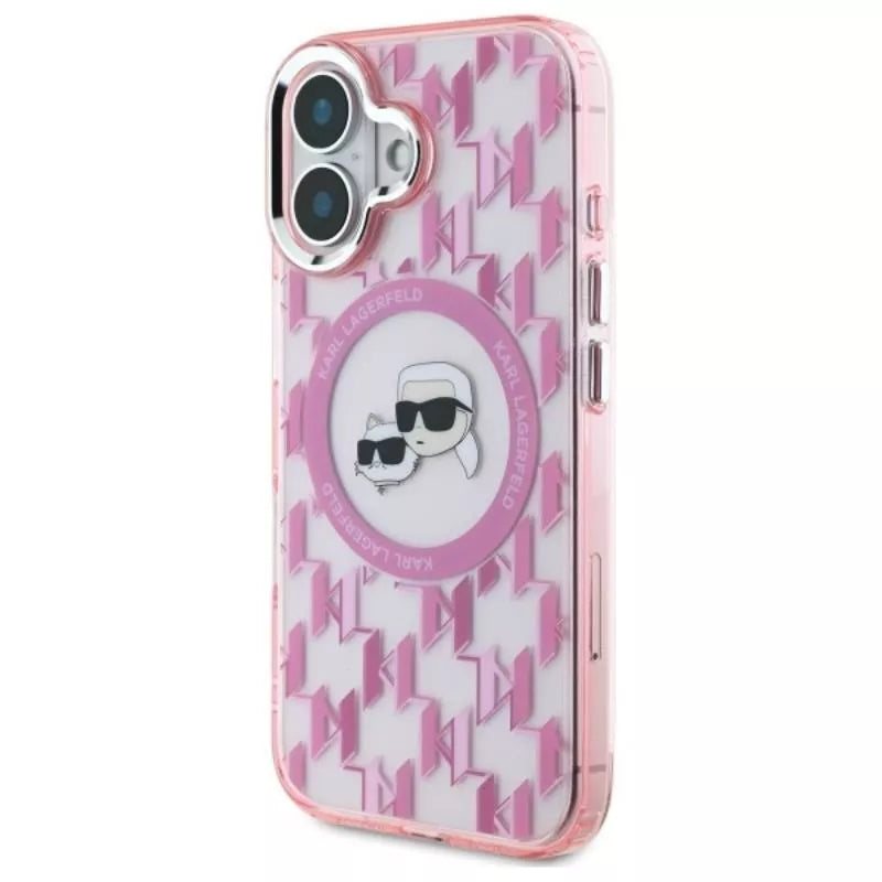 Karl Lagerfeld IML Monograma Karl ir Choupette Galva MagSafe Dėklas iPhone 16 (rožinė)