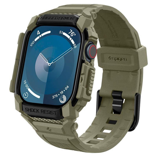 Spigen Rugged Armor Pro - Apyrankė su dėklu, skirta Apple Watch 10 46 mm (Vintage Khaki)