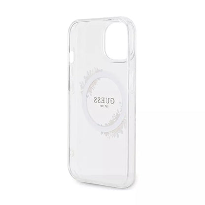 Guess IML Flowers Wreath MagSafe – dėklas, skirtas iPhone 15 (skaidrus)