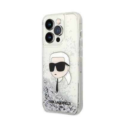 Karl Lagerfeld Liquid Glitter NFT Karl's Head – dėklas iPhone 14 Pro (sidabrinis)
