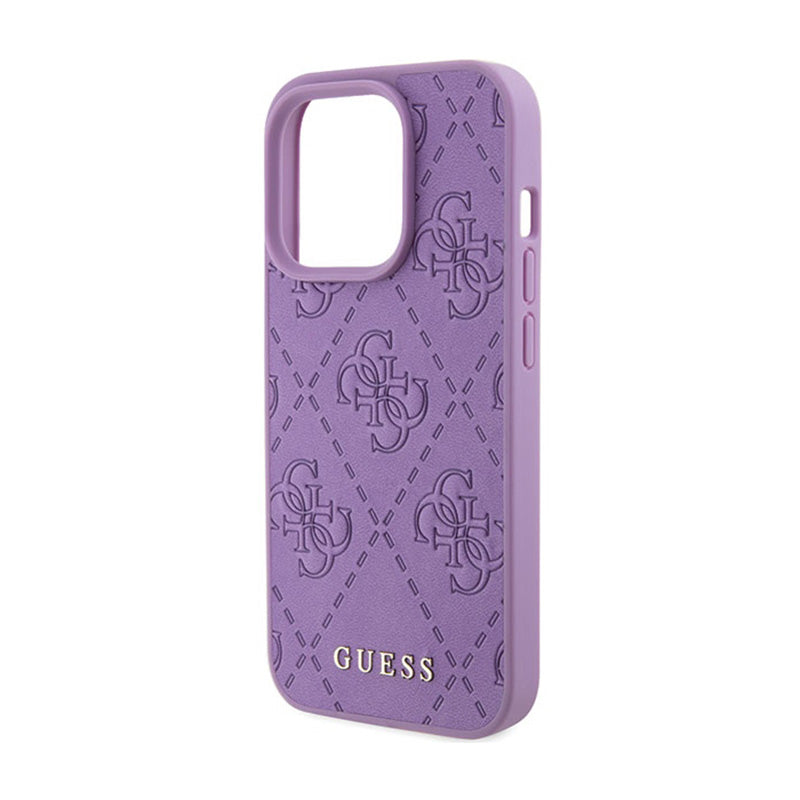 Guess Leather 4G Stamped - Dėklas, skirtas „iPhone 15 Pro Max“ (purpurinė)