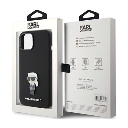 Karl Lagerfeld Silicone Ikonik Metal Pin – iPhone 15 dėklas (juodas)