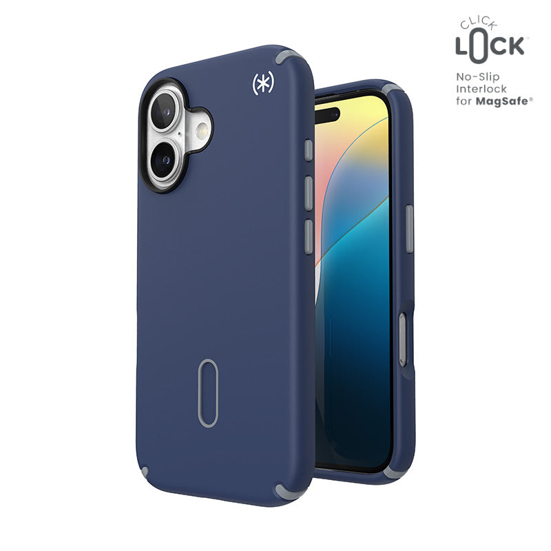 Speck Presidio2 Pro ClickLock & MagSafe – Dėklas, skirtas „iPhone 16“ (Pakrantės mėlyna / Dulkių pilka / Balta)