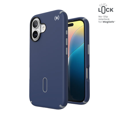 Speck Presidio2 Pro ClickLock & MagSafe – Dėklas, skirtas „iPhone 16“ (Pakrantės mėlyna / Dulkių pilka / Balta)