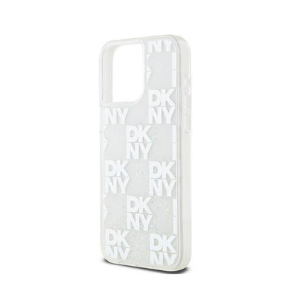 DKNY Liquid Glitter Multilogo – dėklas iPhone 15 Pro Max (baltas)