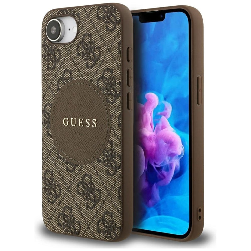 Guess 4G Circle Classic Logo MagSafe - dėklas skirtas iPhone 16e (rudas)