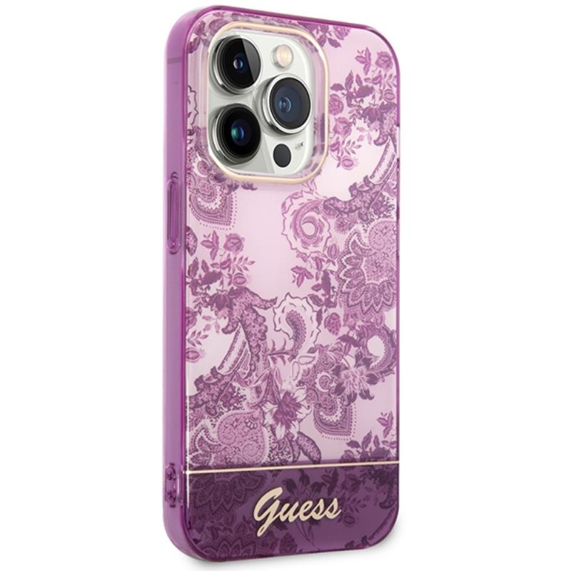 Guess Porcelain Collection – „iPhone 14 Pro Max“ dėklas (Fuksija)