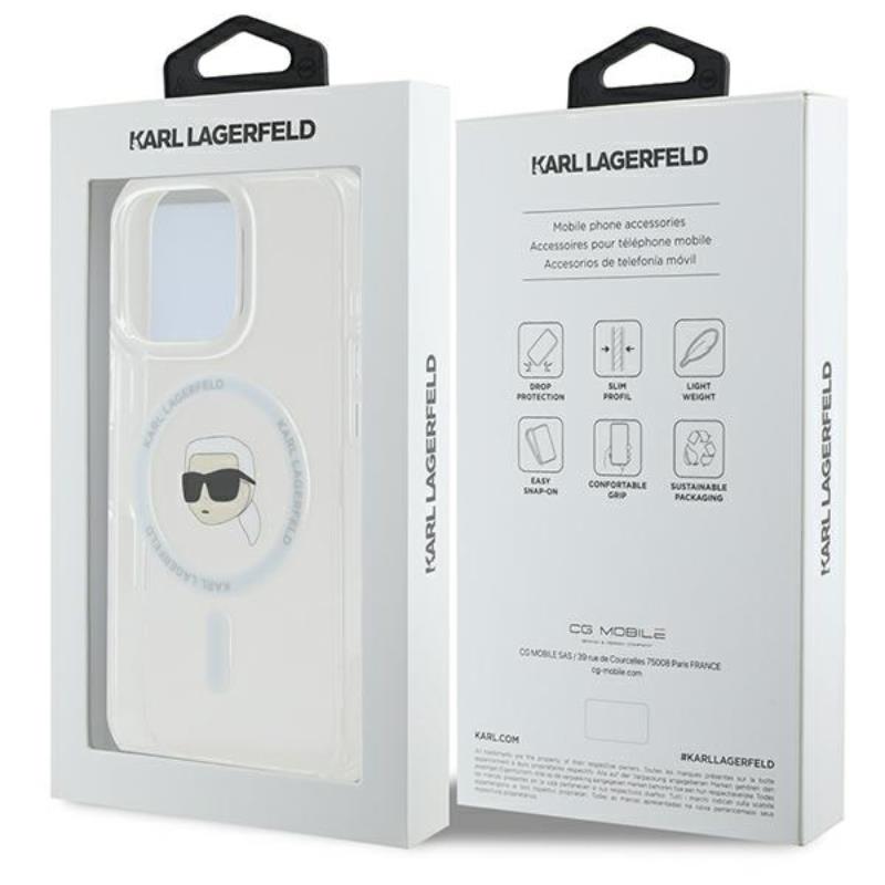 Karl Lagerfeld IML Metal Karl Head MagSafe – dėklas, skirtas iPhone 16 Pro (baltas)