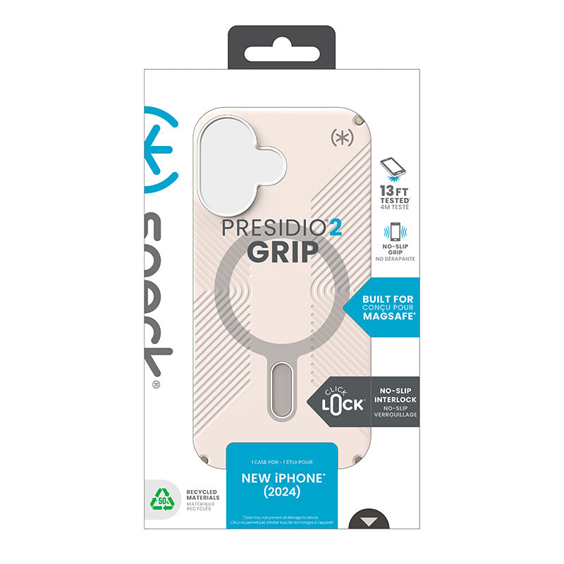 Speck Presidio2 Grip ClickLock & MagSafe – dėklas, skirtas iPhone 16 (bleached bone / heirloom gold / hazel brown)